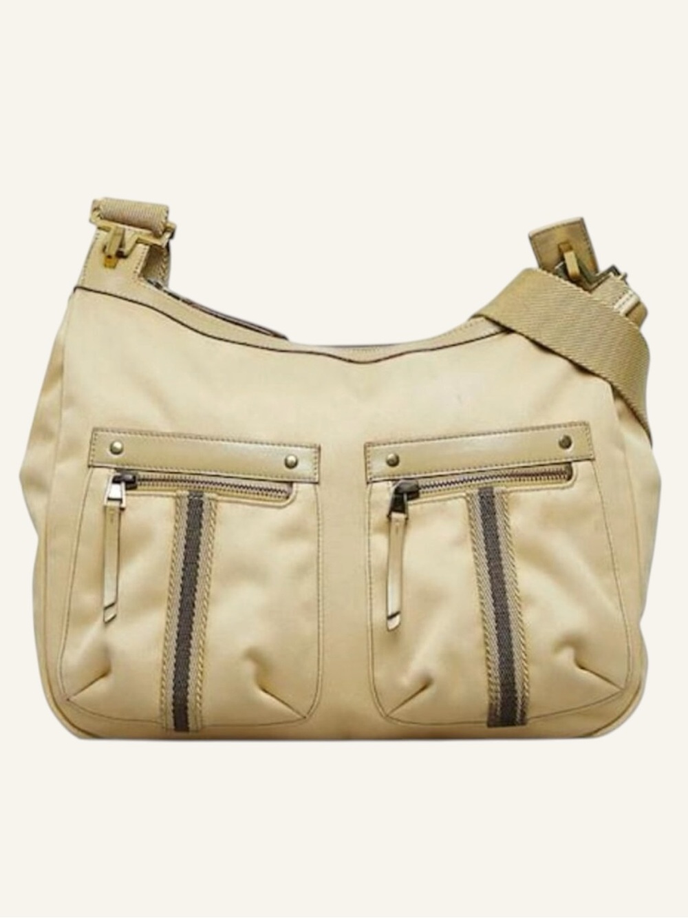 Gucci Sherry Line Beige Tan Canvas Crossbody Shoulder Bag Adjustable Strap